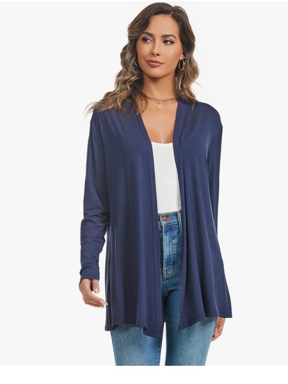 Navy Open-Front Women’s Cardigan Sweater
